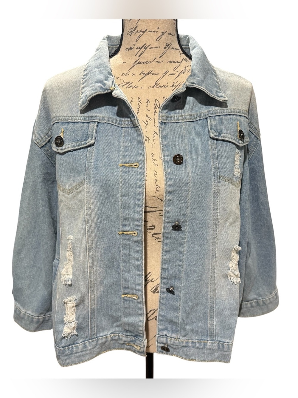 Unbranded Light Wash Distressed Denim Jean Cropped Jacket Plus Size 2XL